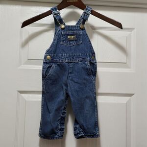 Vintage 80s Oshkosh B'Gosh‎ Baby 6-9m Blue Jean Vestbak Overalls USA
